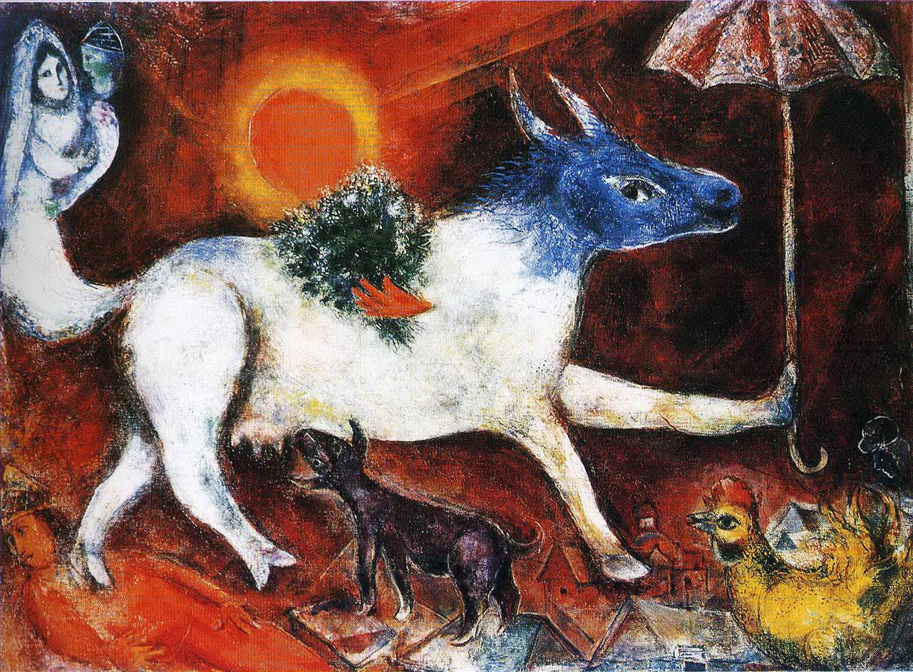 Kuh mit Sonnenschirm Zeitgenosse Marc Chagall Ölgemälde